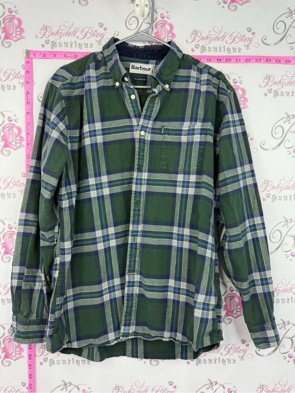Barbour shirt button up Green and Blue Plaid Button-Down Shirt